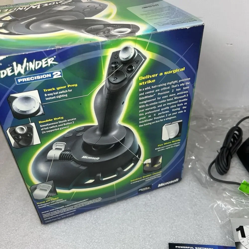 New Unused Microsoft SideWinder Precision 2 USB Joystick Complete W Manual Disc